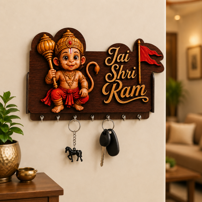 Jai Shri Ram Wooden Key Holder with Bal Hanuman